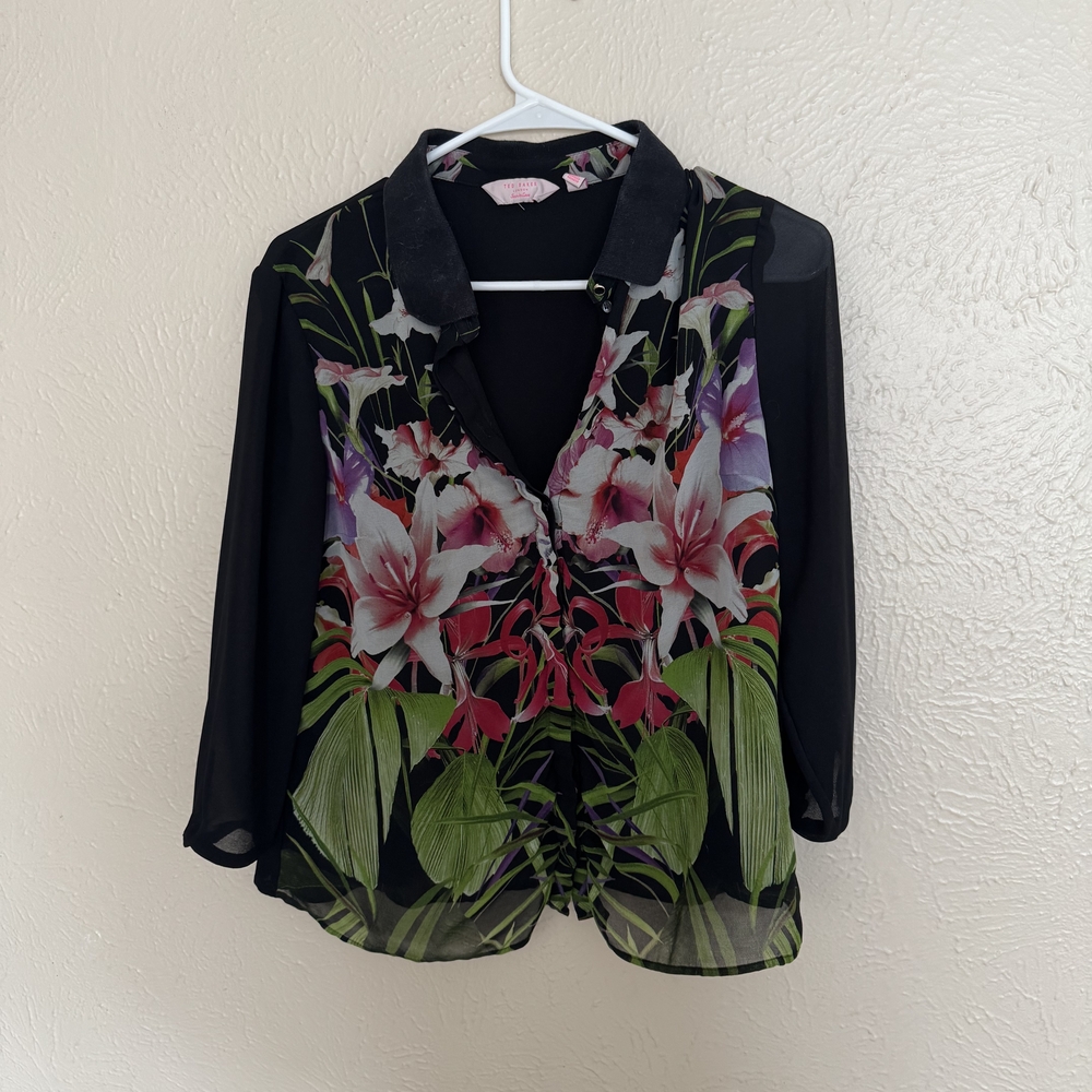 Floral Black Sheer Women's Top